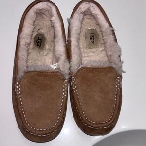 UGG Ansley‎ Chestnut Suede Wool Lined Moccasin Slippers Womens 8 3312